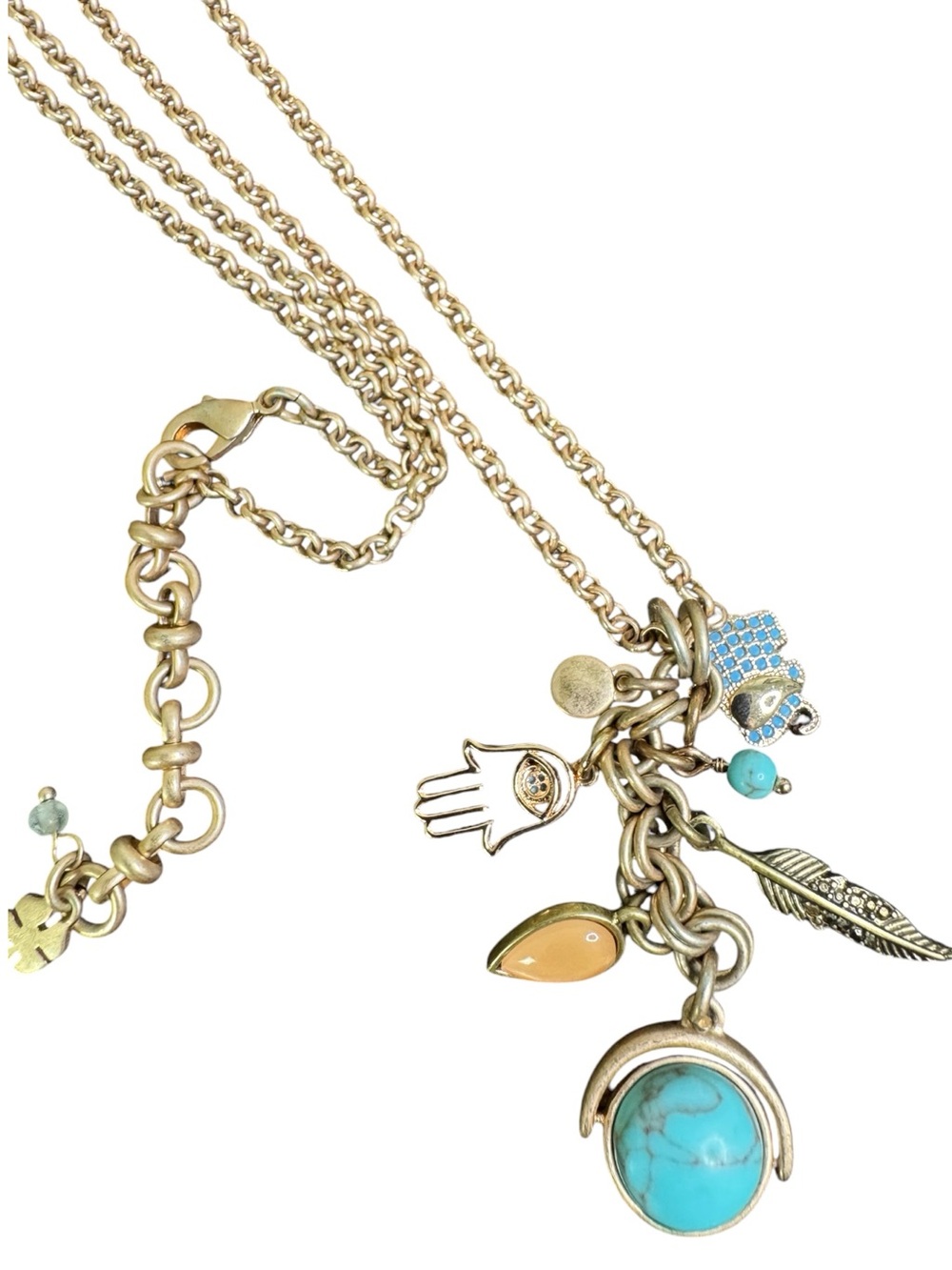 Lucky Brand Gold-Tone Talisman Charm Necklace with Faux Turquoise Mystic Boho